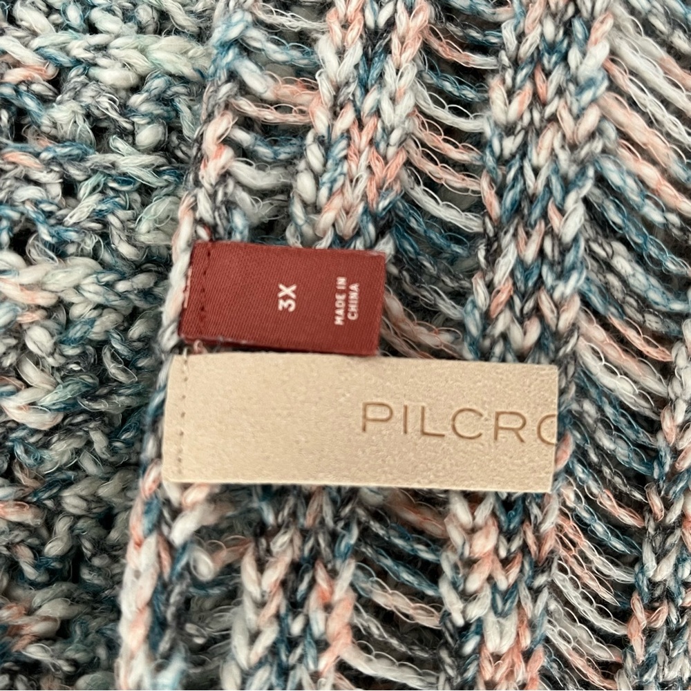 PILCRO Anthropologie - Multicolor Blue Slouchy Knit Short Sleeve Sweater - 3X - Picture 3 of 9